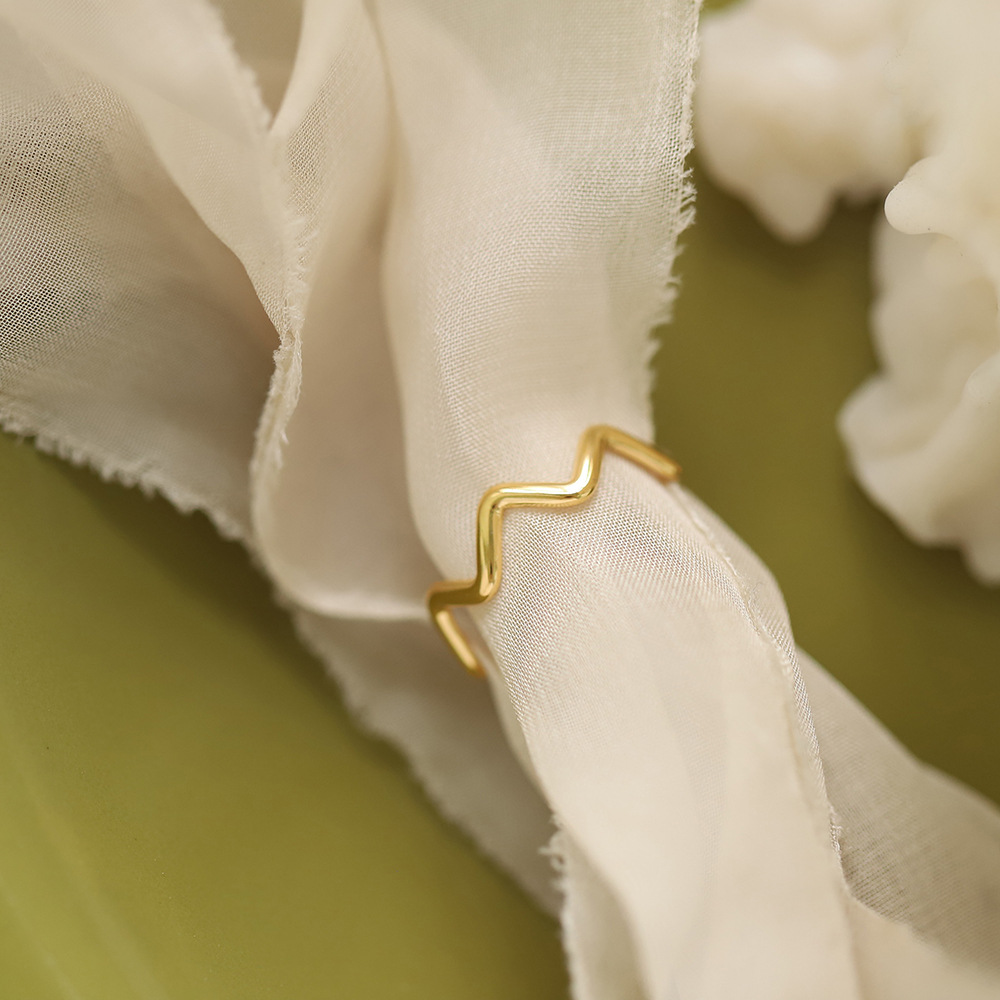 Wave Electrocardiogram Opening Stainless Steel Ring