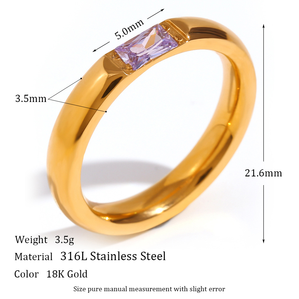 Zircon Birthstone Stainless Steel Ring