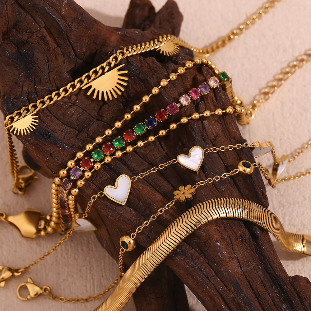 Plated 18K Gold Heart Flower Stainless Steel Bracelet