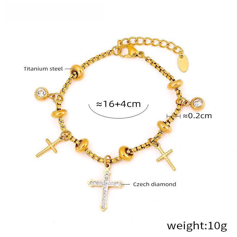 Box Chain With Cross Pendant Diamond Bracelet