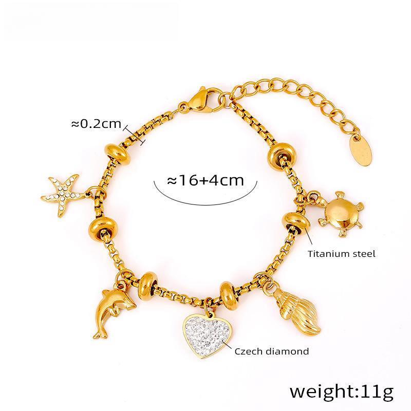 Box Chain With Heart Pendant Diamond Bracelet