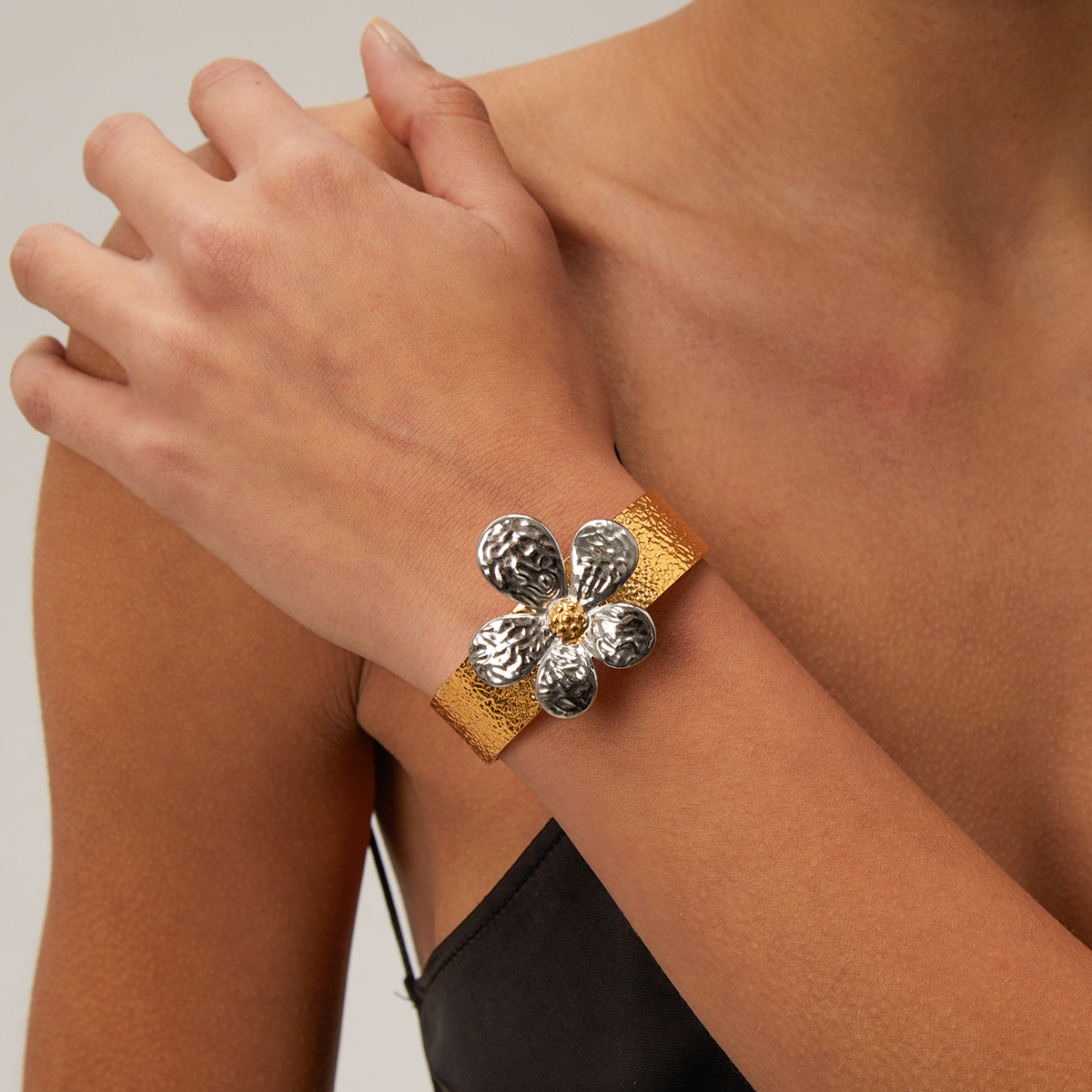Gold And Silver Color Flower Bracelet