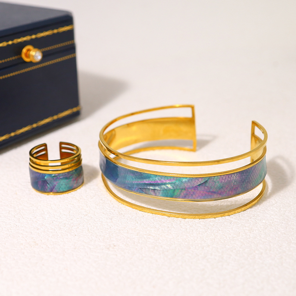 Color Light Wide-rimmed Bracelet Ring Set