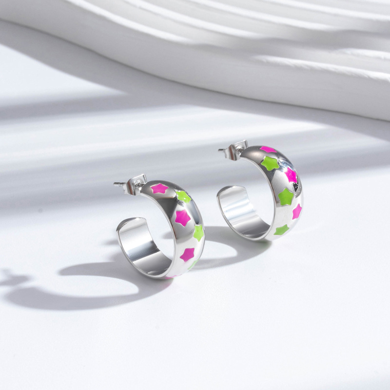 C-shaped With Pentagram Stainless Steel Earrings