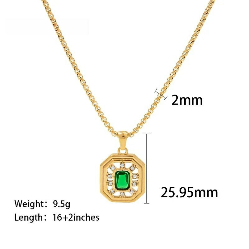 Inlay Zircon Square Pendent Stainless Steel
