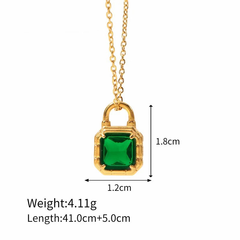 Lock, Inlay Zircon, Stainless Steel Pendant Necklace