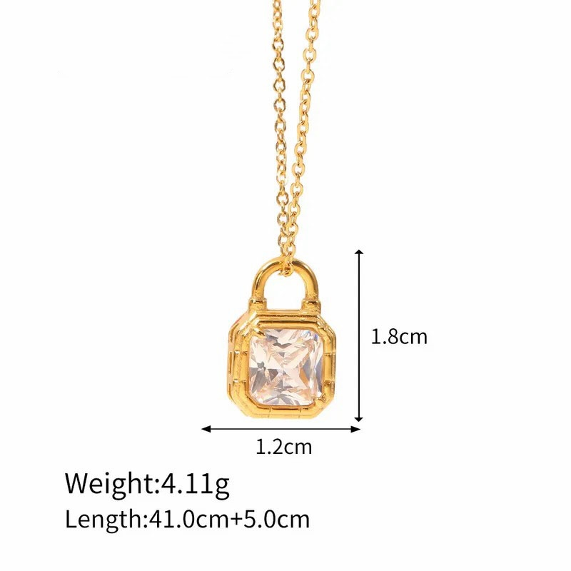 Lock, Inlay Zircon, Stainless Steel Pendant Necklace