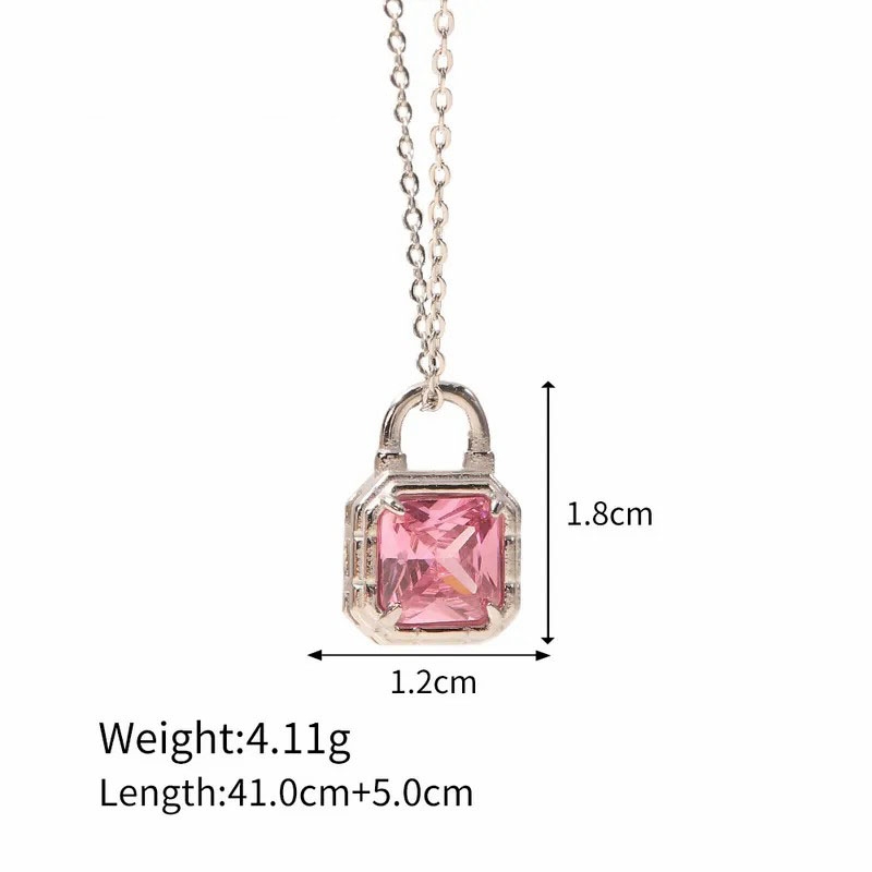 Lock, Inlay Zircon, Stainless Steel Pendant Necklace