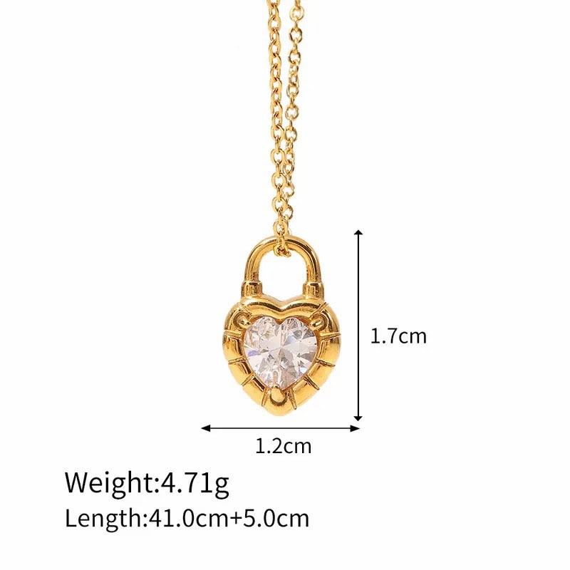 Heart Shape Lock, Inlay Zircon, Titanium Steel Pendant Necklace