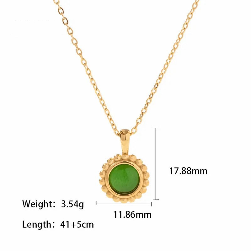 Elegant Gold Plated Opal Round Stainless Steel Titanium Steel  Pendant Necklace