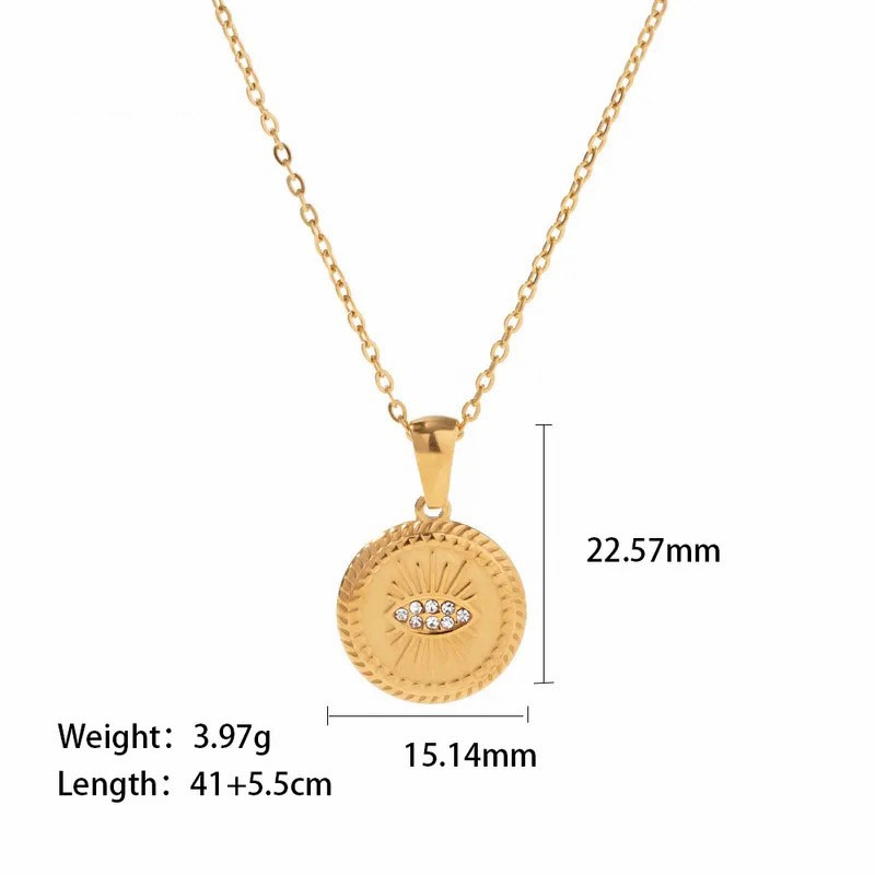 Gold Plated, Artificial Diamond Devil's Eye, Stainless Steel Necklace
