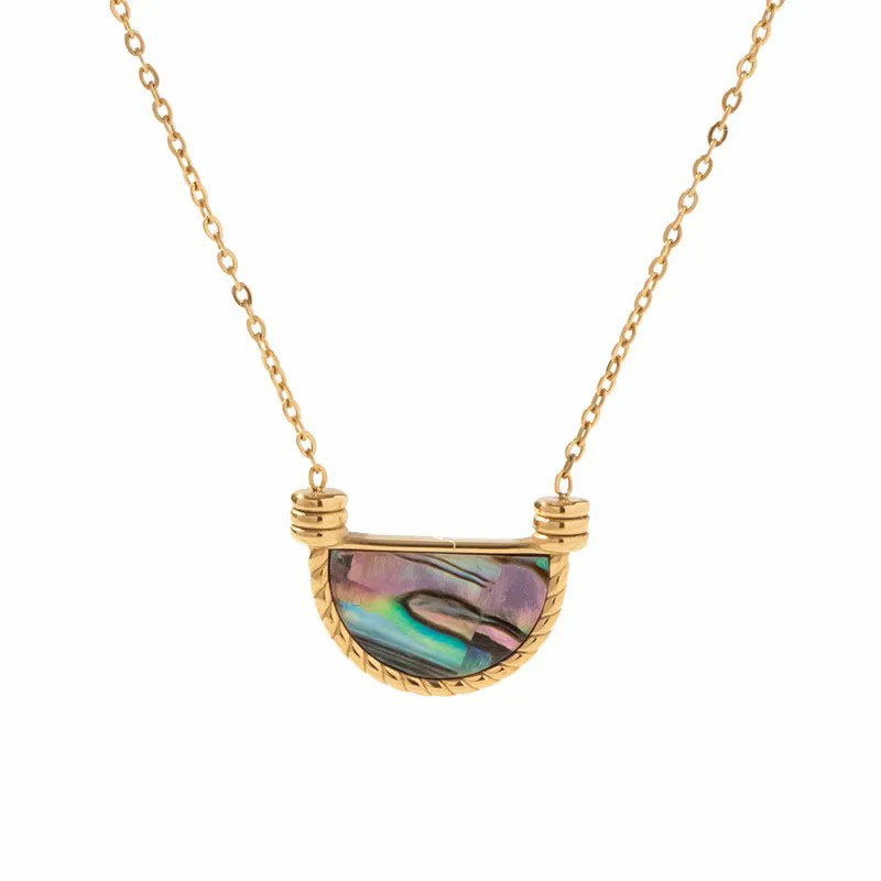 Elegant Inlay Shell Semicircle Stainless Steel Titanium Steel Pendant Necklace