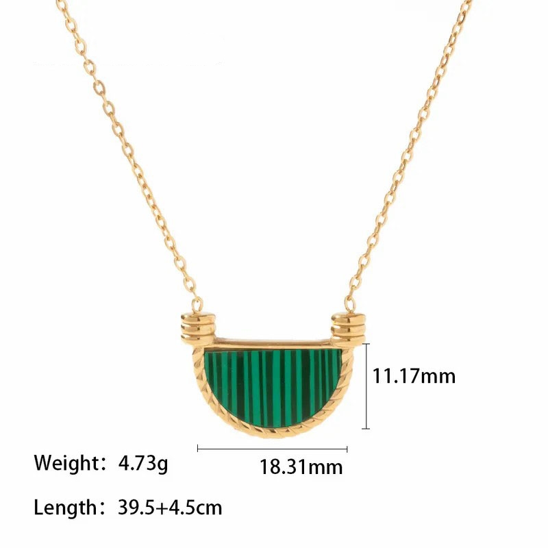 Elegant Inlay Shell Semicircle Stainless Steel Titanium Steel Pendant Necklace