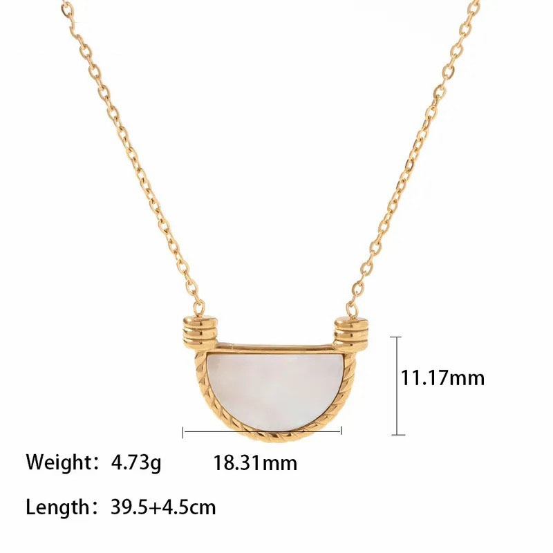 Elegant Inlay Shell Semicircle Stainless Steel Titanium Steel Pendant Necklace