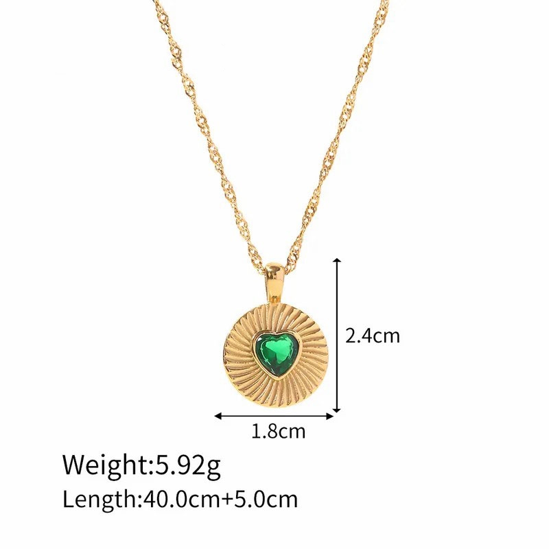 Fashion Heart Shape Zircon Inlaid Round Stainless Steel Titanium Steel Pendant Necklace