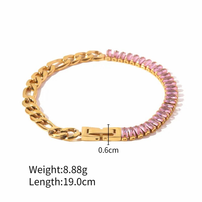 Gold Plated, Pink Zircon, Stainless Steel Bracelet