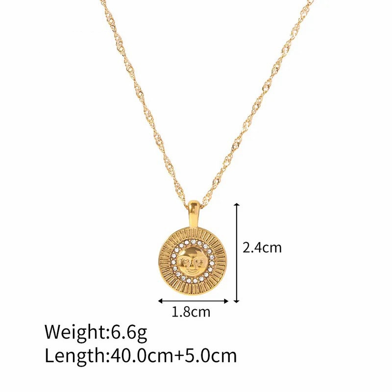 Fashion Gold Plated Artificial Diamond Portrait Stainless Steel Pendant Necklace
