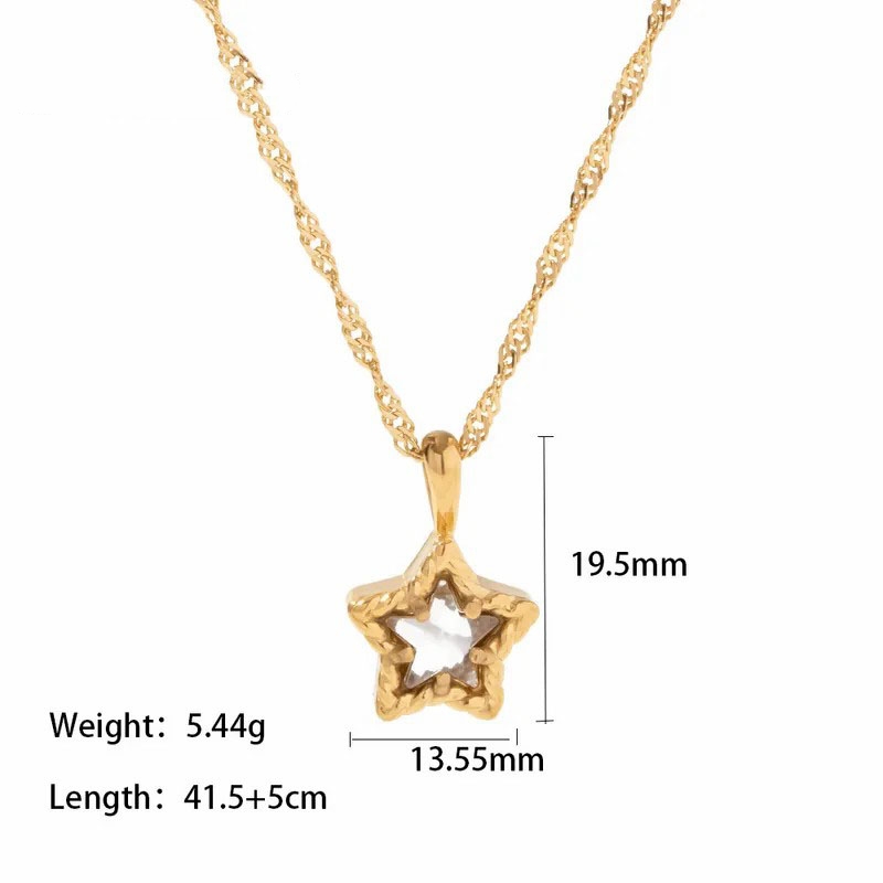 Fashion Pentagram Gold Plated Zircon Pendant Stainless Steel Titanium Steel Necklace