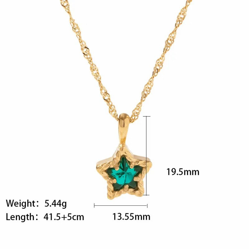 Fashion Pentagram Gold Plated Zircon Pendant Stainless Steel Titanium Steel Necklace