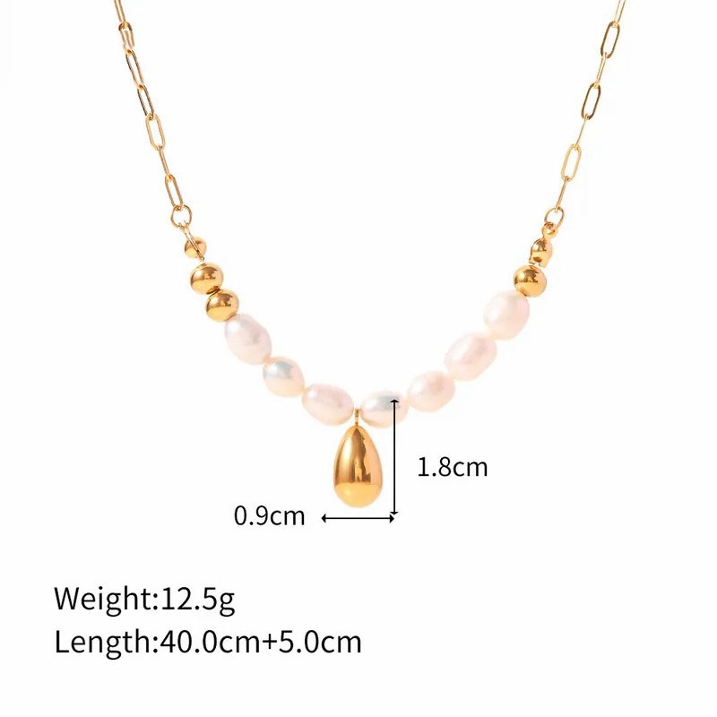 Elegant Gold Plated Pearl Geometric Stainless Steel Titanium Steel Necklace