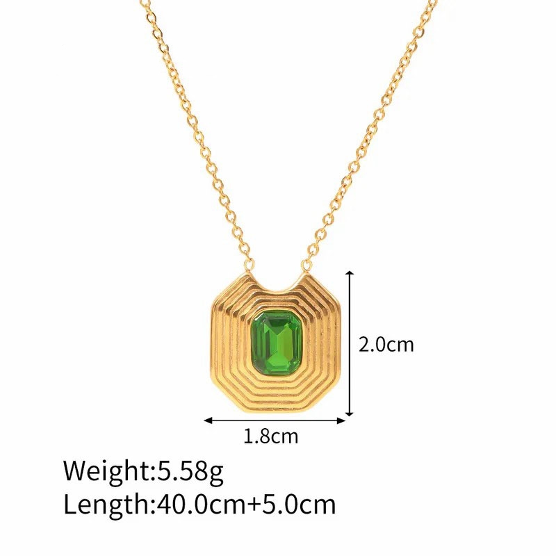 Gold Plated Rhinestones, Geometric Stainless Steel Pendant Necklace