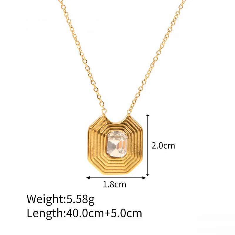  Gold Plated Rhinestones, Geometric Stainless Steel Pendant Necklace