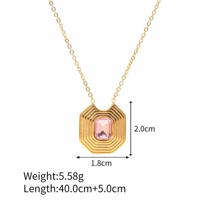Gold Plated Rhinestones, Geometric Stainless Steel Pendant Necklace
