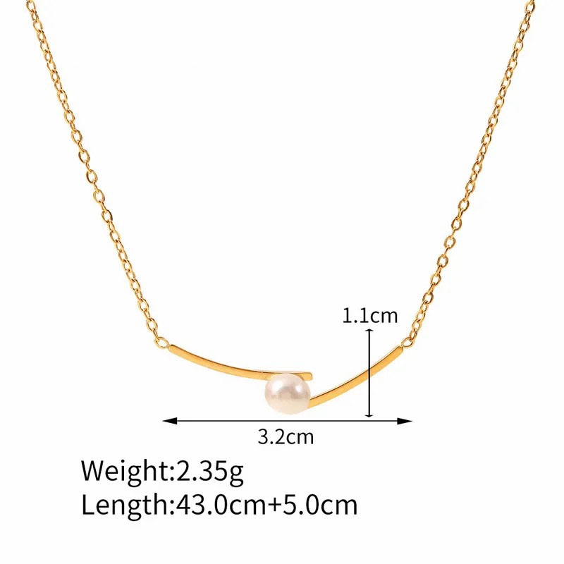 Geometric, Plating Artificial Pearls, Stainless Steel Necklace    