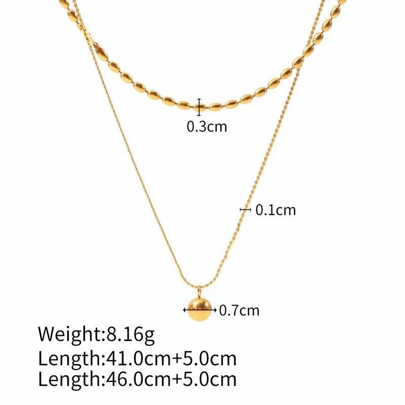  Layered , Ball Pendent, Stainless Steel Necklaces 