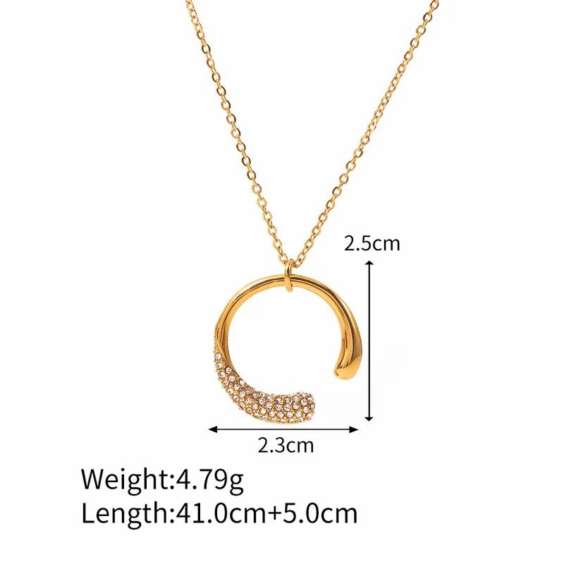 Moon, Plating Artificial Diamond, Stainless Steel Pendant Necklace