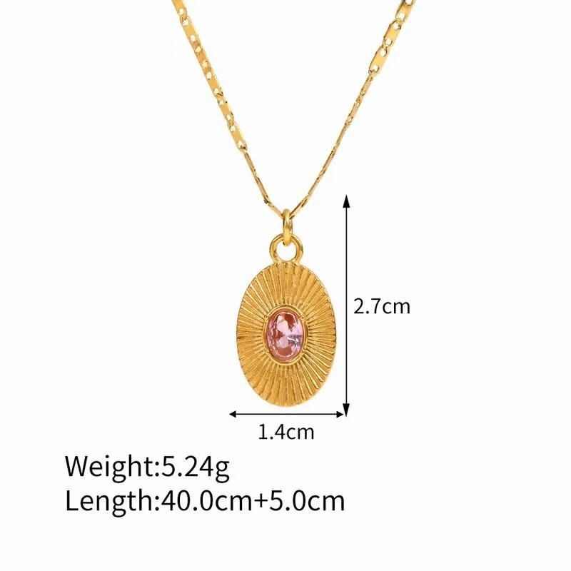 Oval, Inlay Zircon, Stainless Steel Pendant Necklace 