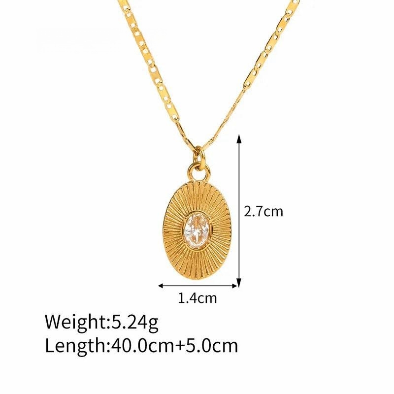 Oval, Inlay Zircon, Stainless Steel Pendant Necklace 