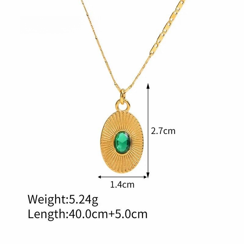 Oval, Inlay Zircon, Stainless Steel Pendant Necklace 